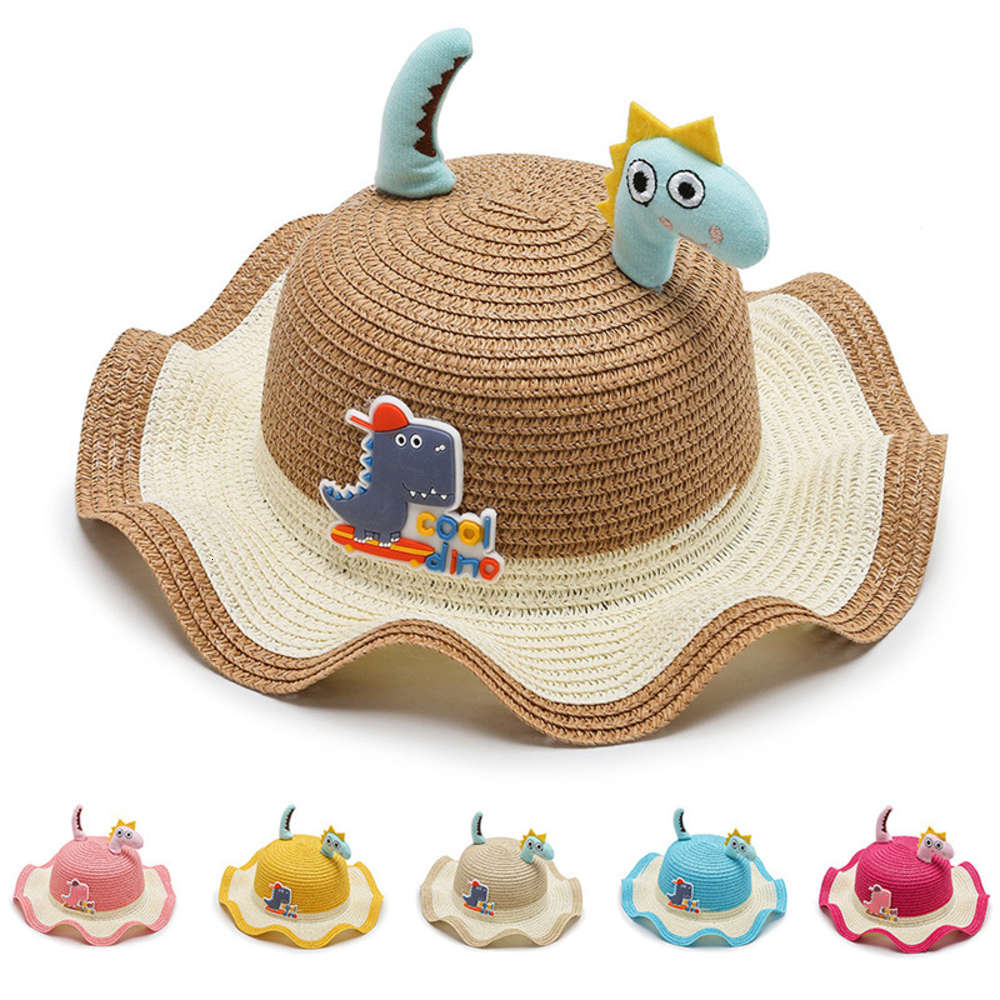 

Sun hat in spring and summer outdoor sun protection baby cute cartoon dinosaur children's out Fisherman's, Yellow