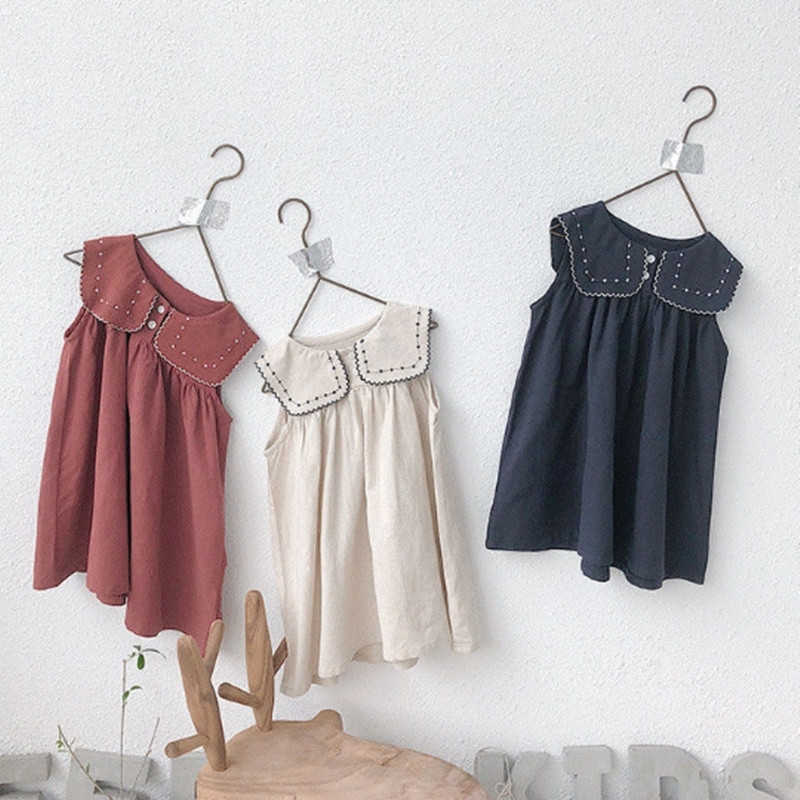 

Summer Baby Girls Dresses Korean Style Pure color Cotton Princess dress Toddlers Kids Sleeveless Dress Children Clothing 210615, Red