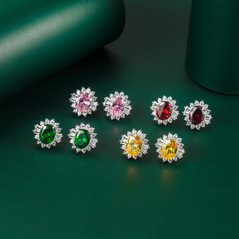 

Stud Bella Box Zircon Earrings 925 Sterling Silver Simple 4 Colors Oval Wedding Engagement Fine Jewelry 13.4*13.9mm, Golden;silver