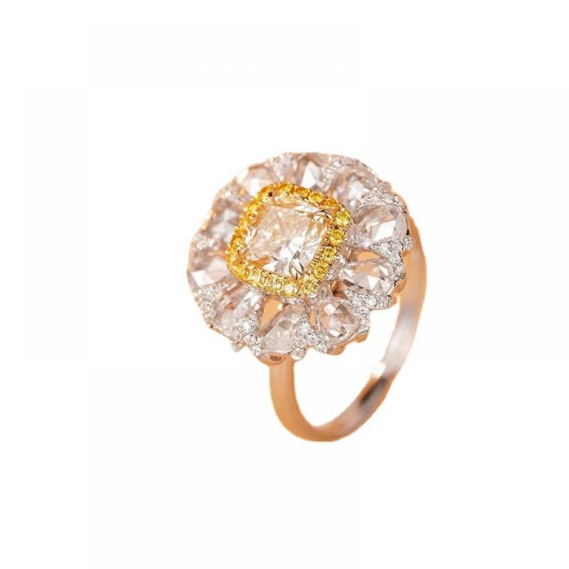 

Cluster Rings Colorful Gem Ring Wholesale European And American Luxury Full Diamond Haute Couture Jewelry Ascher Yellow, Golden;silver