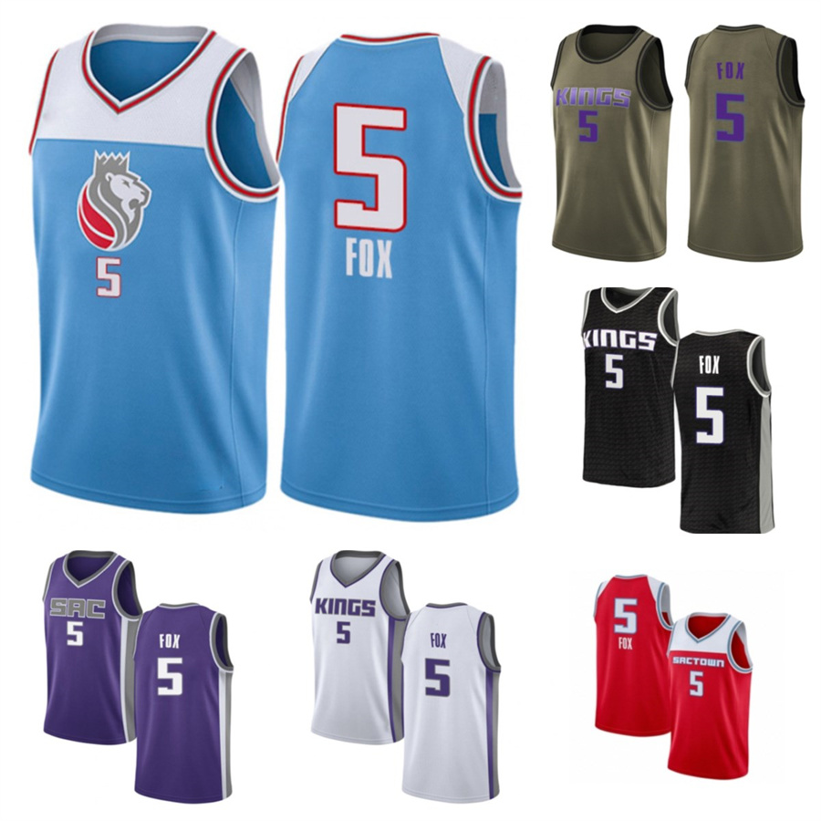 

2021 De'Aaron custom men women youth 5 Fox basketball king jerseys red Blue jersey leave number name, 12