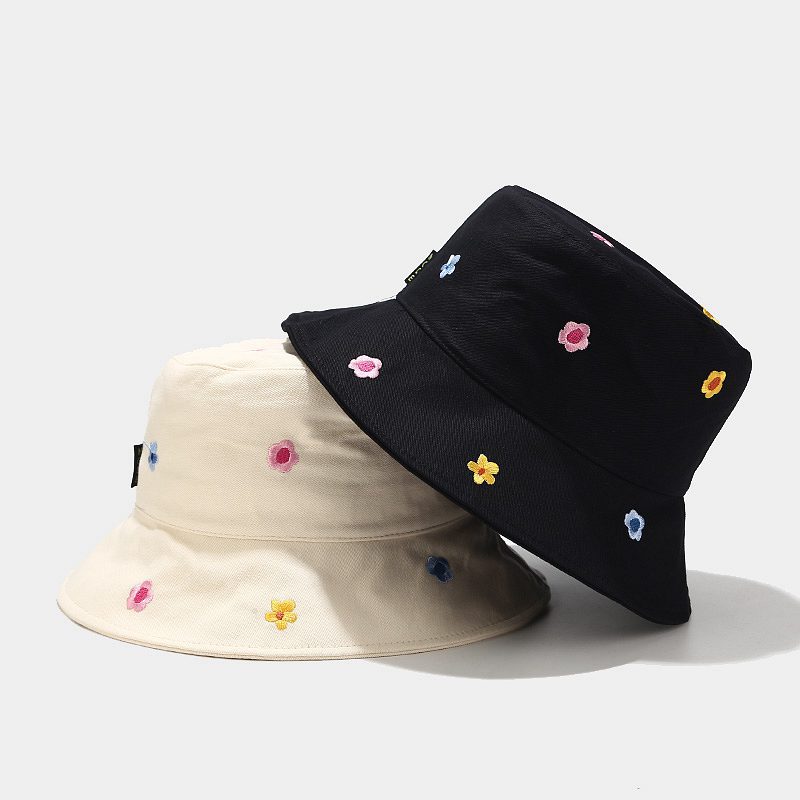 

LDSLYJR Cotton flower embroidery Bucket Hat Fisherman Hat outdoor travel hat Sun Cap Hats for Men and Women 250, Black