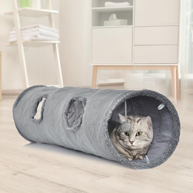 

Cat Toys Collapsible Pet Tunnel Crinkle Kitten Play Tube For Large Cats Dogs Bunnies With Ball Fun 2 Suede Peep Hole