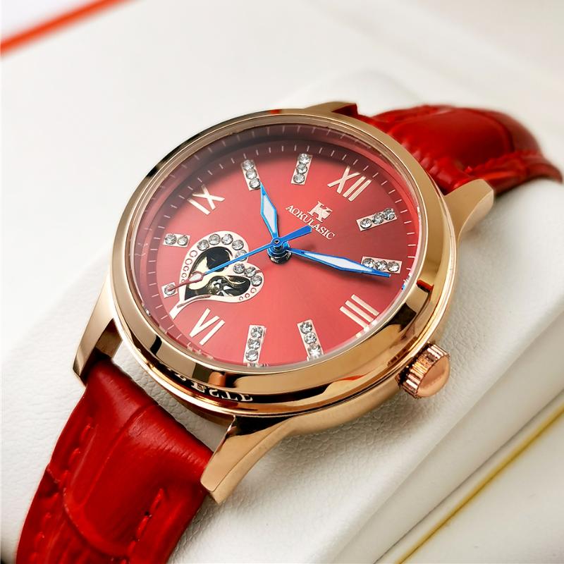 

Wristwatches AOKULASIC Automatic Mechanical Woman Watch Luminous Wristwatch Female Fashion Dress Business Ladies Clock Relogio Feminino 2021, Black
