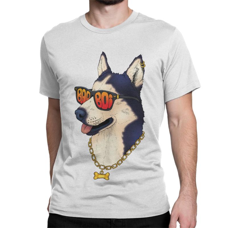 

Men' T-Shirts Men Women Bad Boi Awesome Cotton Tees Short Sleeve Cool Husky Dog Animal T Shirt Round Neck Clothing Printing, Black