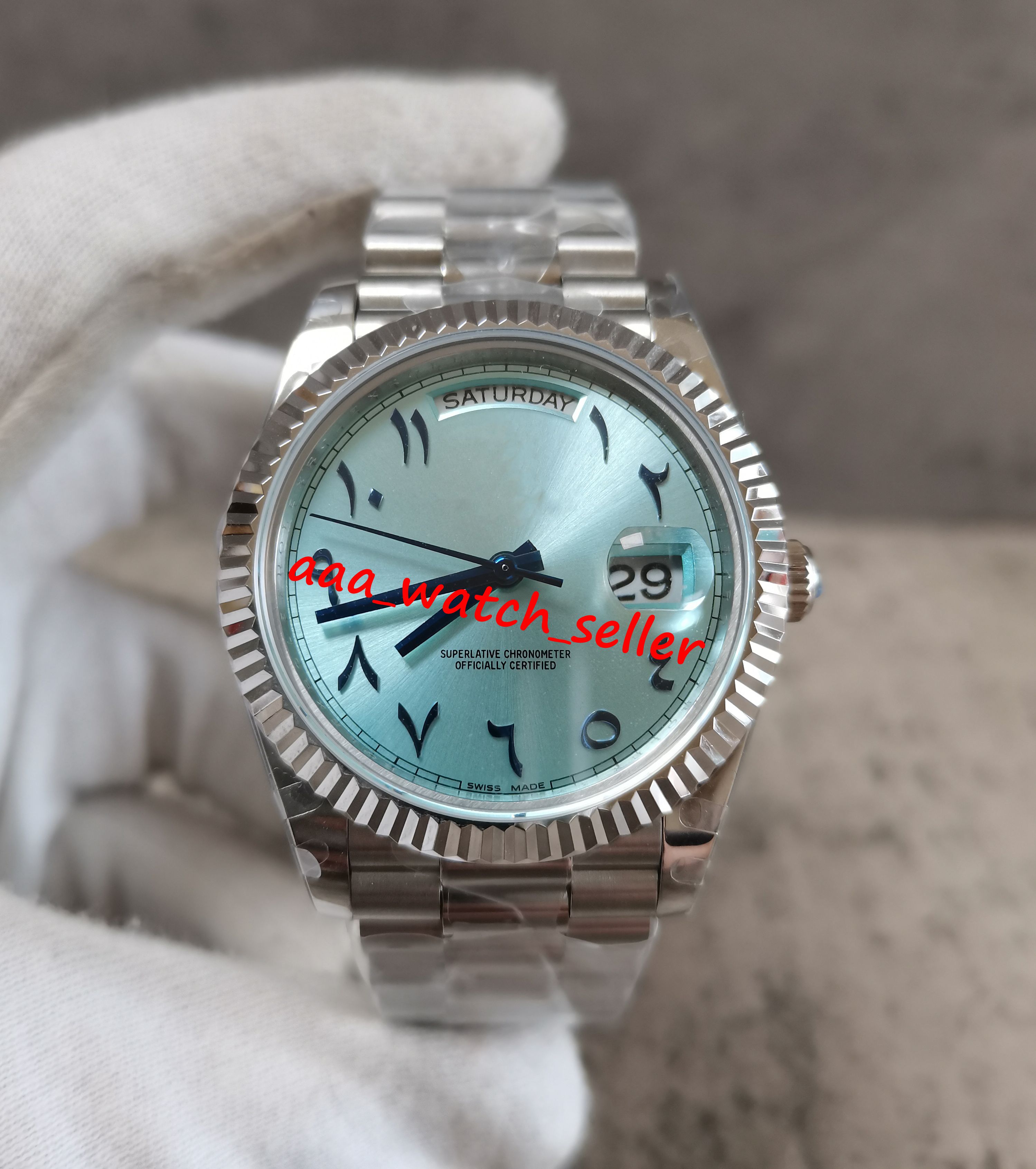

bp factory master luxury mens watches 40mm dayd 228206 228239 ice blue dial arabic numerals automatic movement president bracelet men sport, Slivery;brown