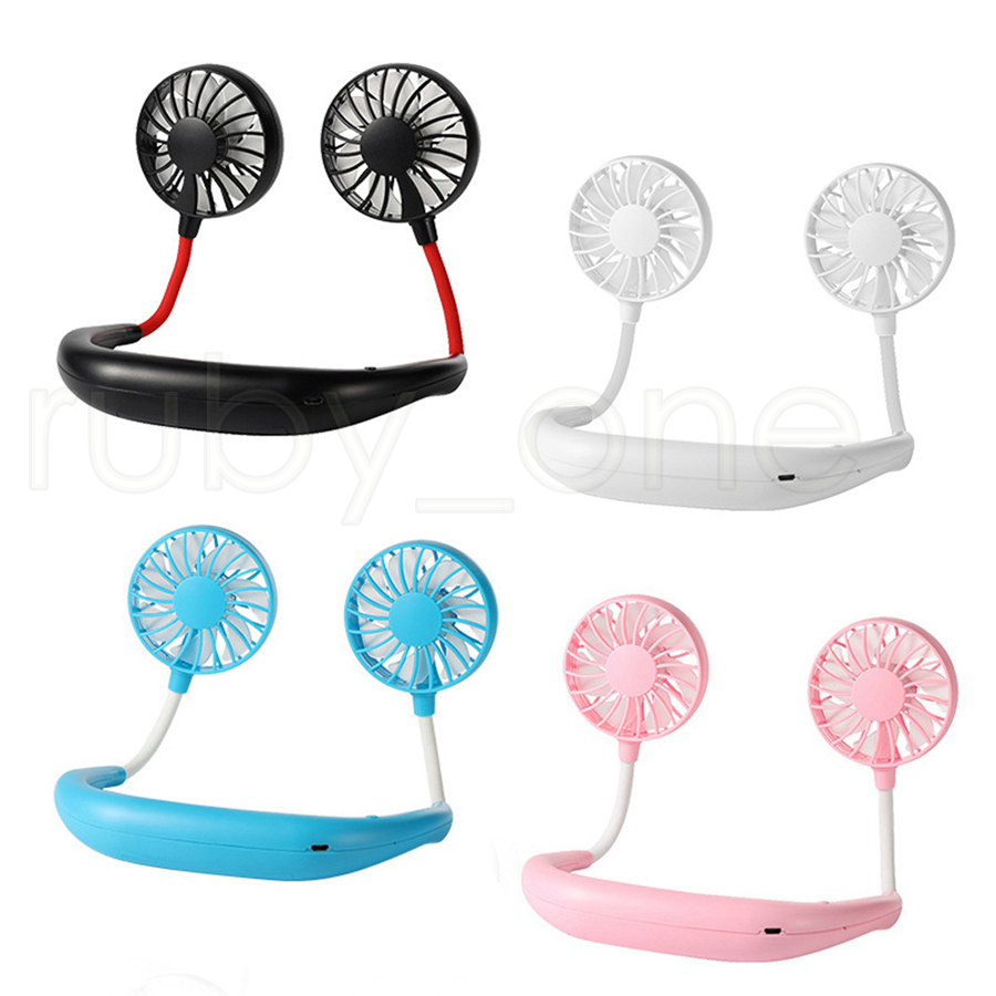 

Hand Free Fan Sports Portable USB Rechargeable Dual Mini Air Cooler Summer Neck Hanging Fan Party Favor Sea Shipping RRA4236