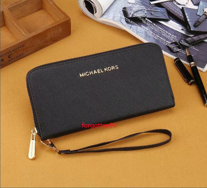 

022 michaelmkkors women leather long zipper short wallet men Bank card package coin purse clutch bag card holder purse, Black;brown