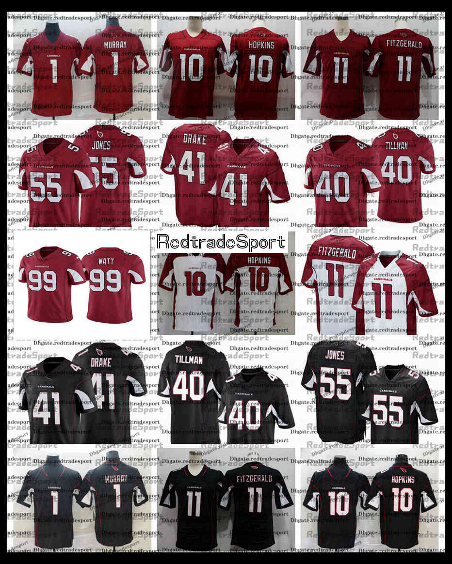 

2021 Mens Murray 99 JJ WATT Fitzgerald 40 Tillman DeAndre Hopkins Kenyan 41 Drake Chandler 55 Jones Football Jerseys AF6, Black;red