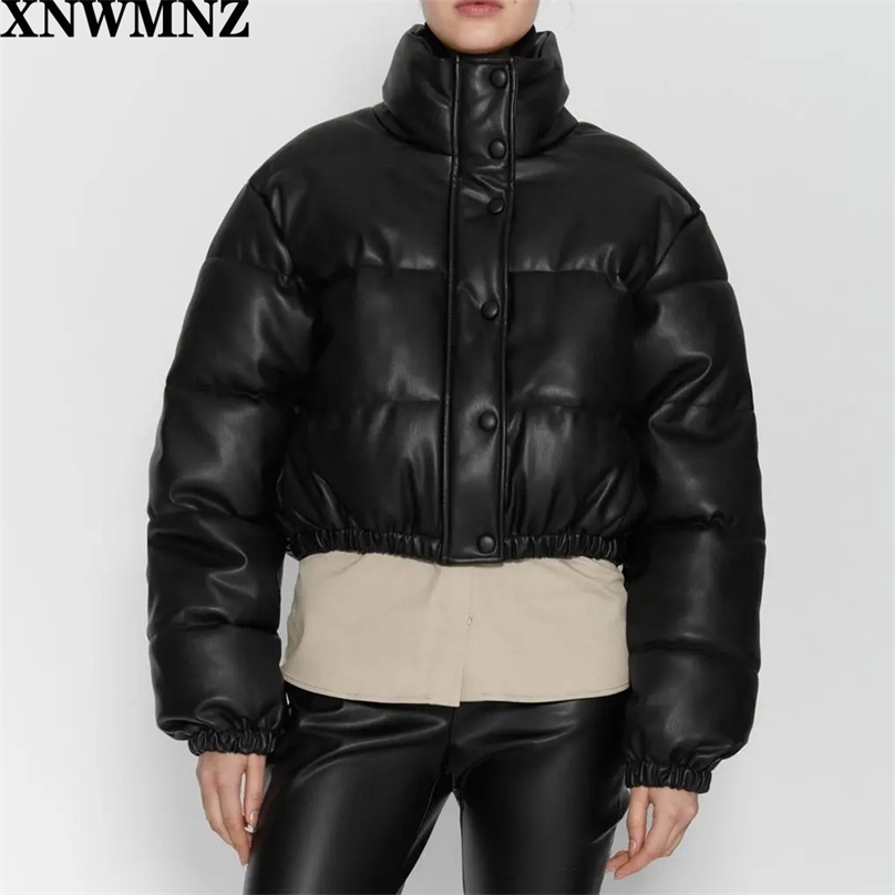 

Autumn Winter Women Fashion Faux Leather Thick Warm Padded Jacket Coat Vintage Elastic Hem Female Outerwear Chic Top 210520, Black
