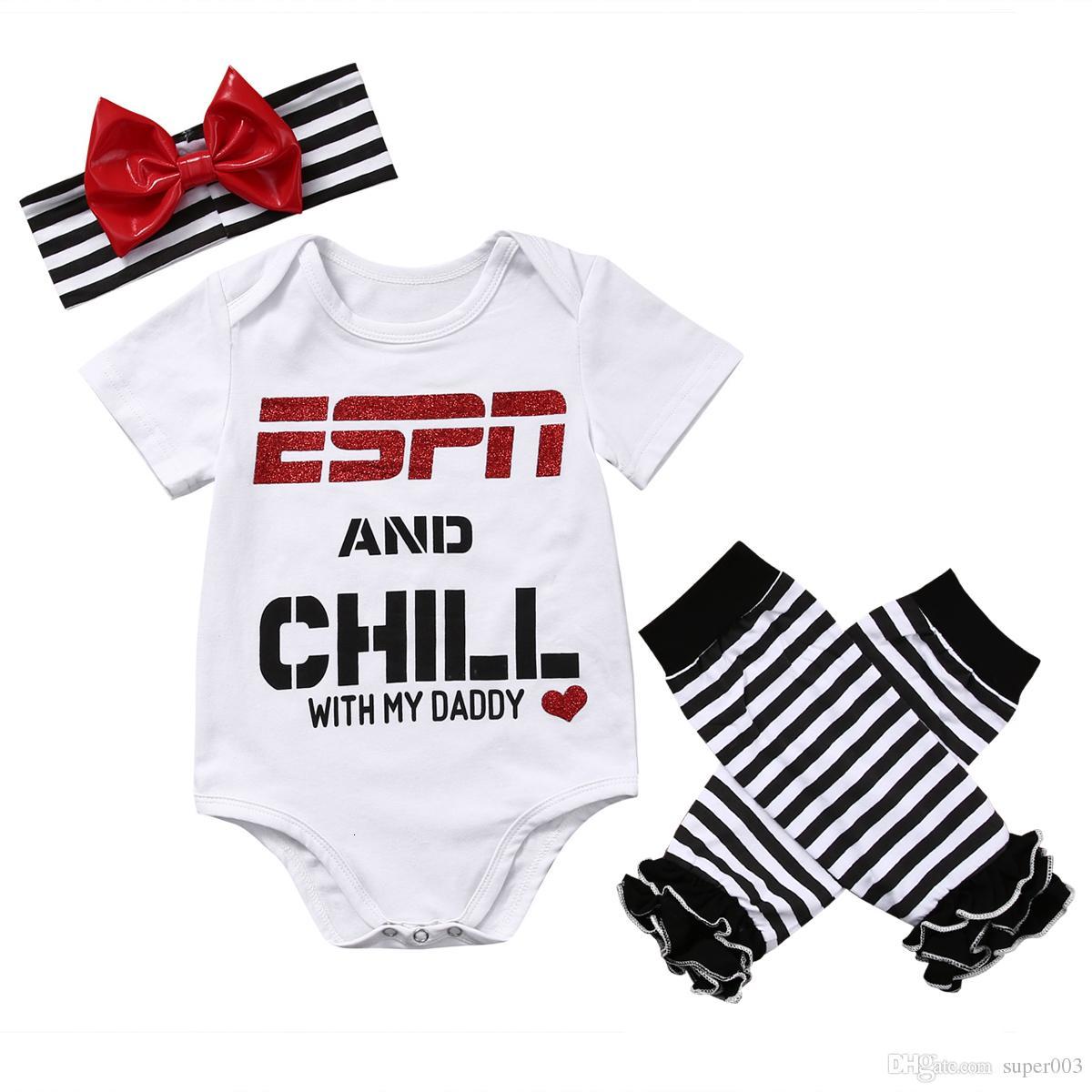 Rompers born baby Girls clothing set ESPN and Chill with My Daddy Romper Jumpsuit Leg Warmers Headband Outfit X4C6-image-692311464
