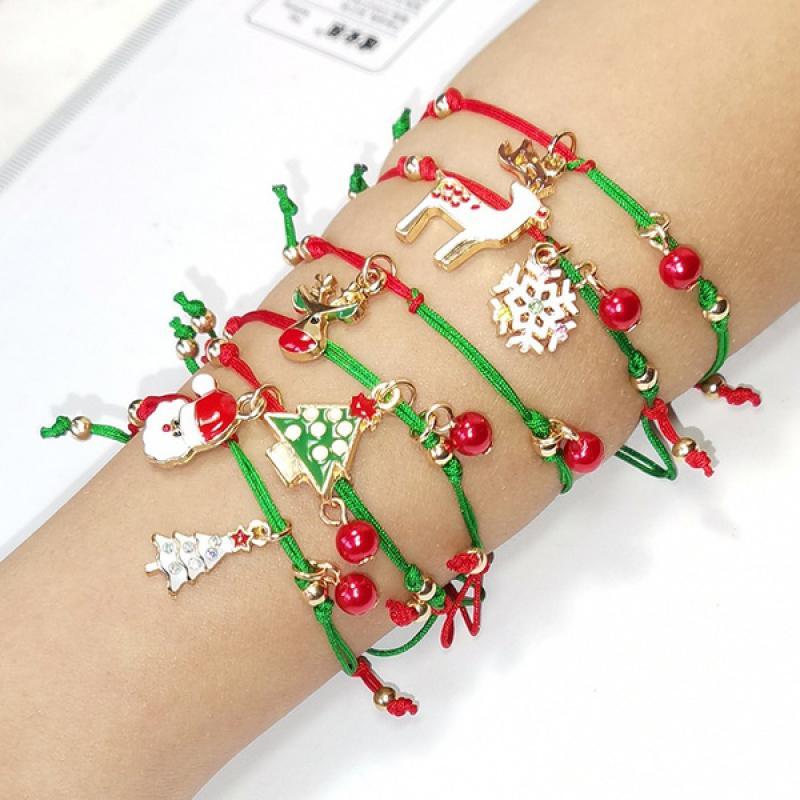 

Charm Bracelets Cute Christmas Tree Snowflake Elk Hand-Woven Bracelet Fashion Men's And Women's Casual Party Gift Jewelry