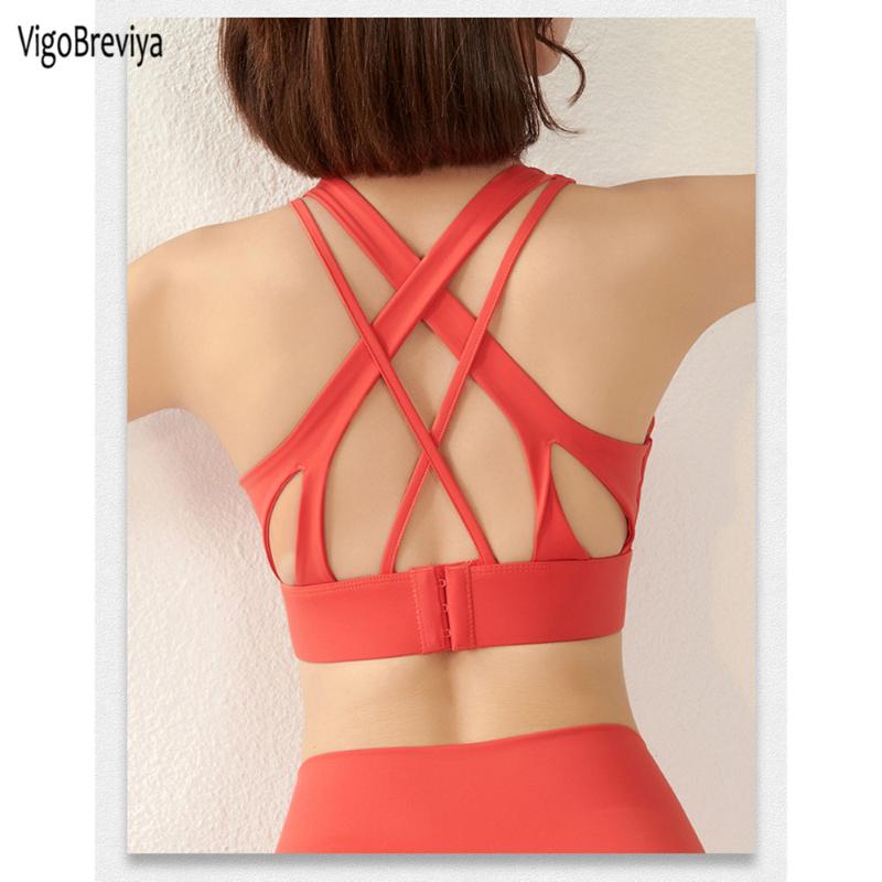 

VigoBreviya Sexy Cross Back Sport Bra Female Solid Quick Dry Top Crop Fitness Running Elasticity Yoga Push Up Gym Bralette Outfit
