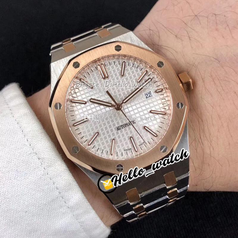 

3A 41mm Asian 2813 Automatic Mens Watch White Texture Dial Two Tone Steel Bracelet Sapphire Watches *15400* Hello_Watch 9 Color, E46c (3)