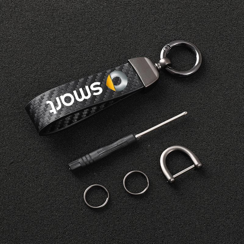 

Keychains 4S High-Grade Leather Car Keychain 360 Degree Rotating Horseshoe KeyRings For Smart Fortwo Forfour 453 451 450