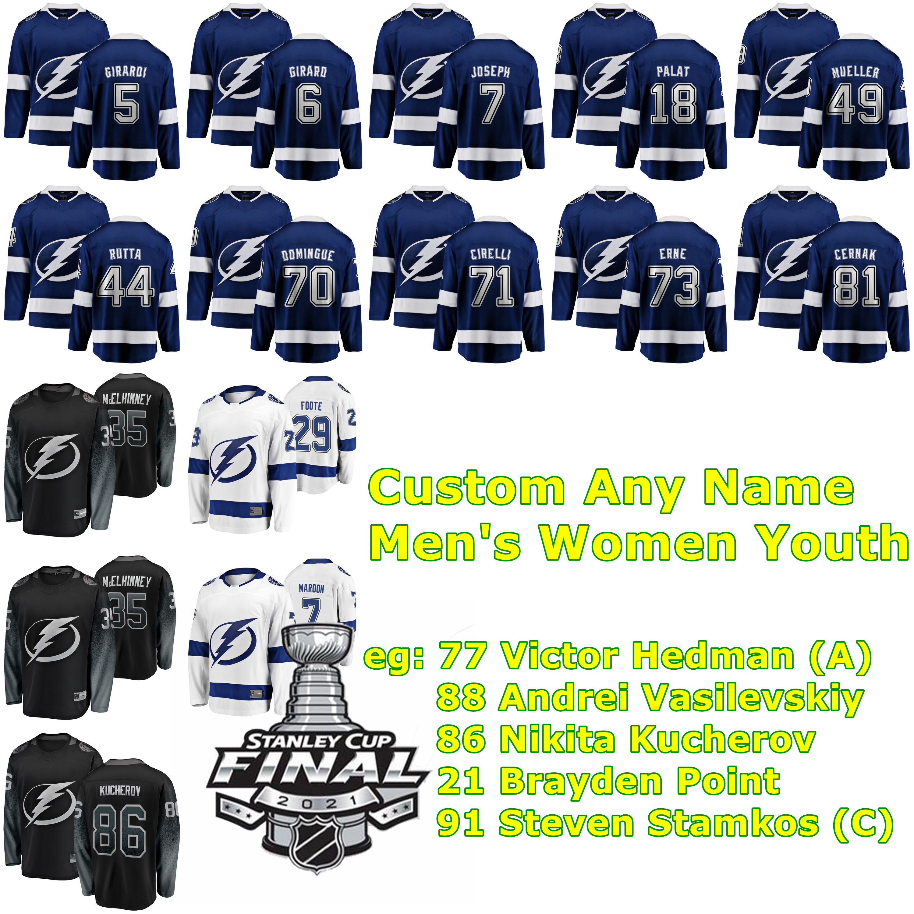 

2021 Stanley Cup Final Tampa Bay Lightning Ice Hockey Jerseys Yanni Gourde Jersey Pat Maroon Mikhail Sergachev Anthony Cirelli Tyler Johnson Custom Stitched, Mens white away