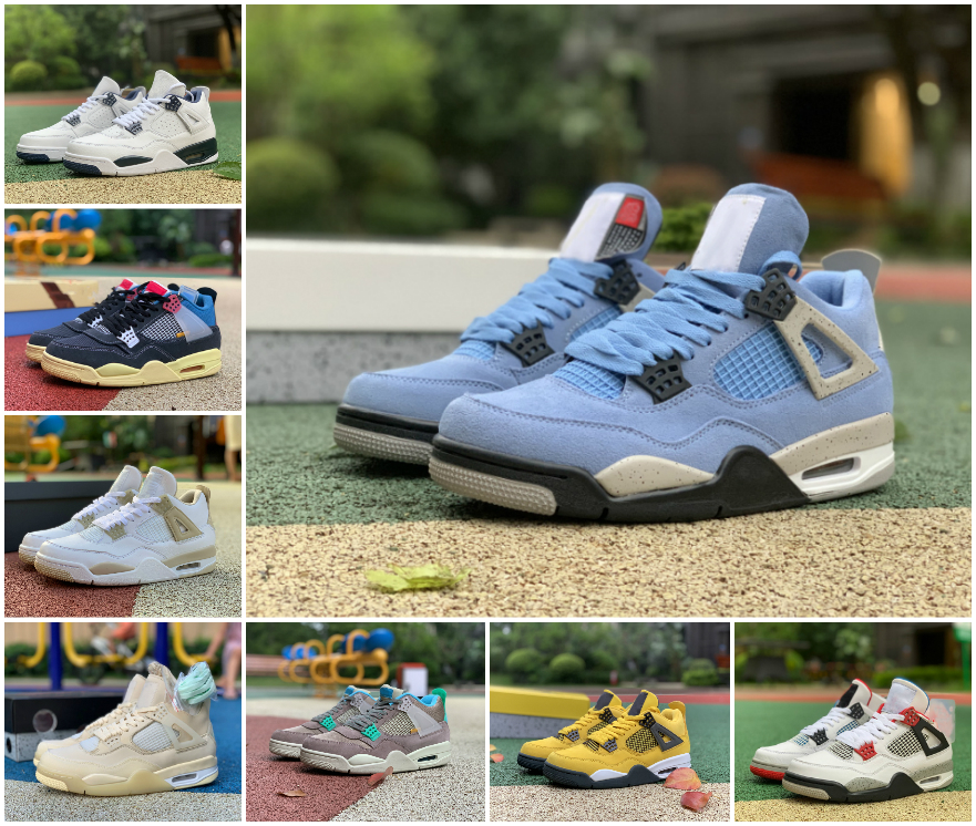 

2021 Top Quality UNDEFEATED Union Mens Basketball Shoes University Blue 4 4s White Oreo Sail Jumpman Bred Taupe Haze NEON Men Trainers Sneakers, Box