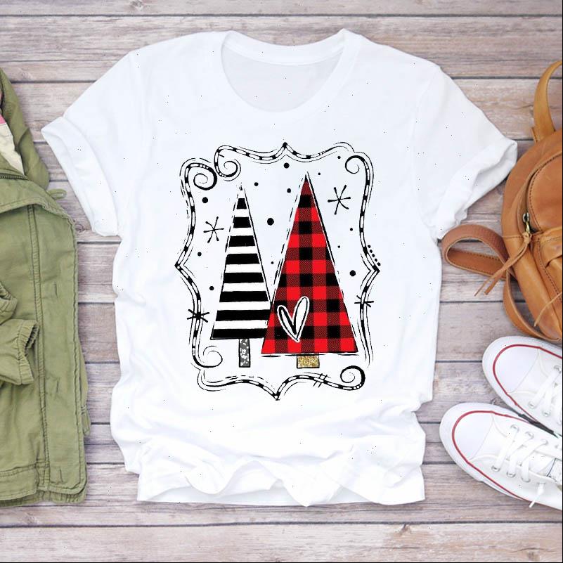 

Women Womens T Shirt Striped Plaid Tree 90s Girl Year Merry Christmas Print Tshirts Clothes Female Top Ladies Tee, White
