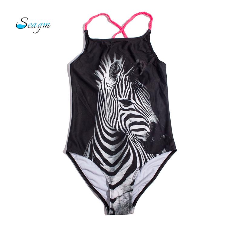 

9-16 Years Girls Swimming Suit Summer Bather Swimsuit Fused Zebra Print Kids One Piece Swimwear 2021 Bathing Monokini B19 One-Piece Suits