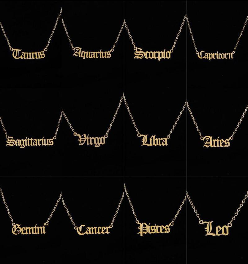 

Chains GgDu Simple Stainless Steel Twelve Constellation English Alphabet Sweater Necklace Female Clavicle Chain All-match For Women