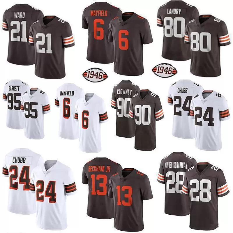 

6 Baker Mayfield 28 Jeremiah Owusu-Koramoah 24 Nick Chubb Custom Football Jersey 90 Jadeveon Clowney Myles Garrett Jarvis Landry Denzel Ward Wyatt Teller Kareem Hunt, Mens 2019 (bulang)