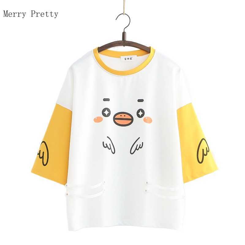 

Harajuku Cartoon Printed Loose Casual T-Shirts Women Summer Short Sleeve O-neck Sweet Ladeis Basic Kawaii High Quality Tops 210526, Yellow