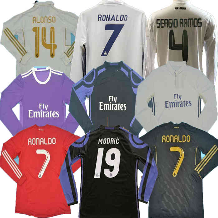

Real Madrid Retro 10 11 12 Soccer Football Jersey Long sleeve home and away 3rd GUTI Ramos McManaman 13 14 15 16 RONALDO ZIDANE Beckham 06, Black