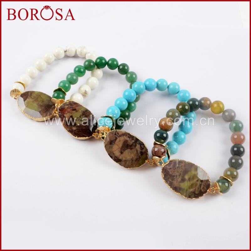 

Beaded, Strands BOROSA 5PCS Handcrafted Gold Color Faceted Spiderweb Crystal With 10mm Natural Multi-Kind Stone Beads Bracelet Gems Bangle G, Black