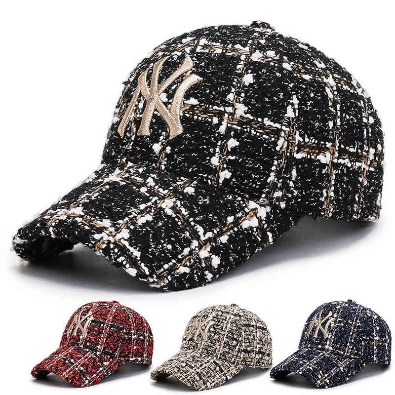 Autumn winter tweed hat men's fashion Plaid hat children's Embroidered Baseball Cap Korean Trend versatile English capZS27