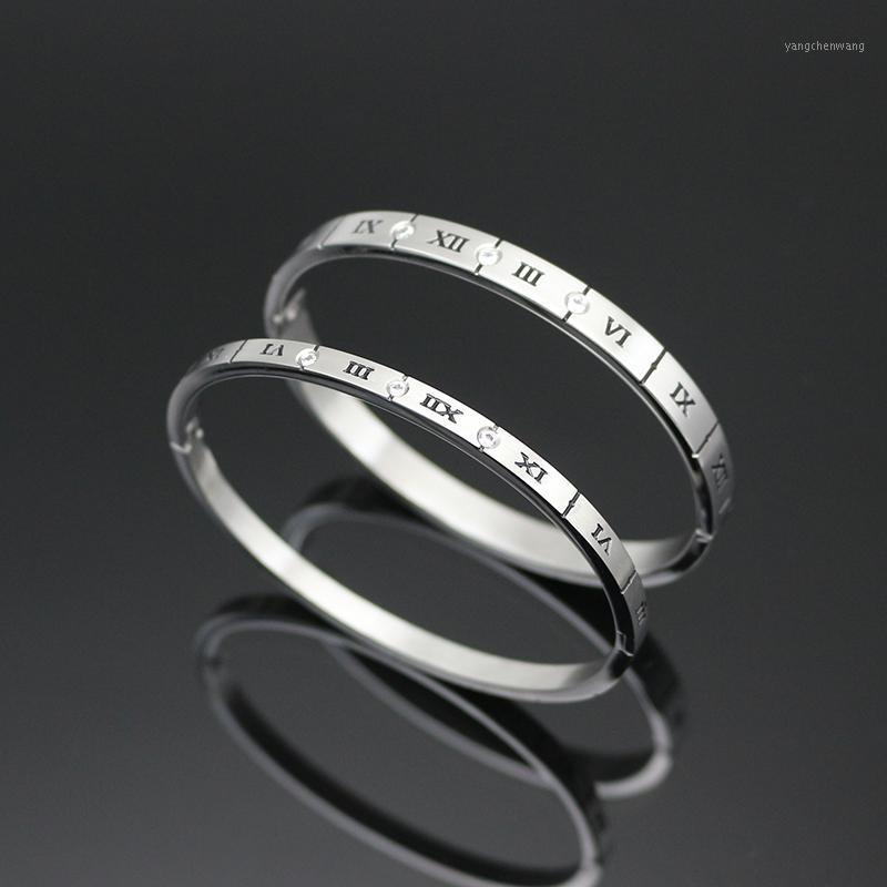

Luxury Roman Bracelet Bangle Men Stainless Steel Zircon Carving Black Numeral For Women Fashion Jewelry