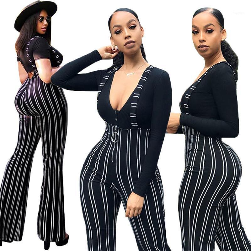

Women's Jumpsuits & Rompers Fashion Clubwear Casual Loose Striped Pants Playsuit Bodycon Party Jumpsuit Suspender Flared Trousers Autumn Clo, Black;white