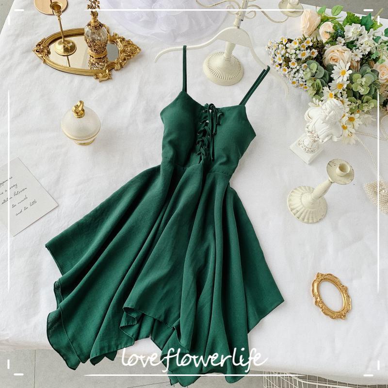 

Solid Spring Summer Dress Women High Waist Fashion A-line Sexy Vestidos Irregular Korean Mini Dresses 210521, Black