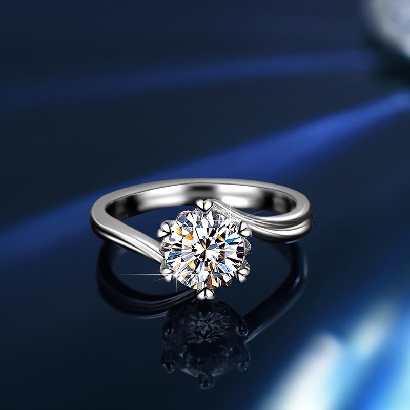 

Wedding Rings 925 Sterling Silver Moissanite Ring Female One Carat Classic Diamond Jewelry Simple Style Anniversary, Slivery;golden