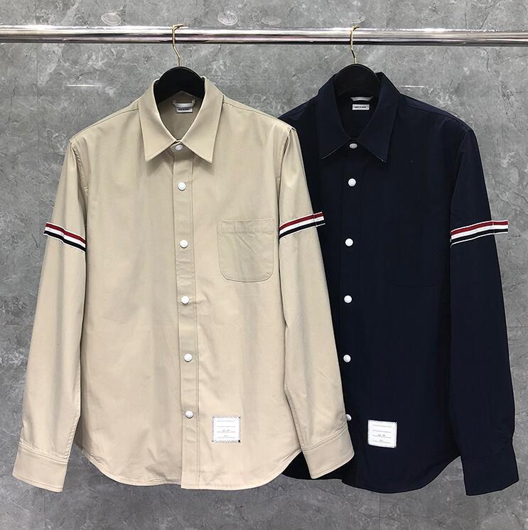 

downs Fashion TB THOM Brand Jacket Men Denim Cardigans Clothing Spring Autumn Turn-Down Collar Striped Casual Coat, Black