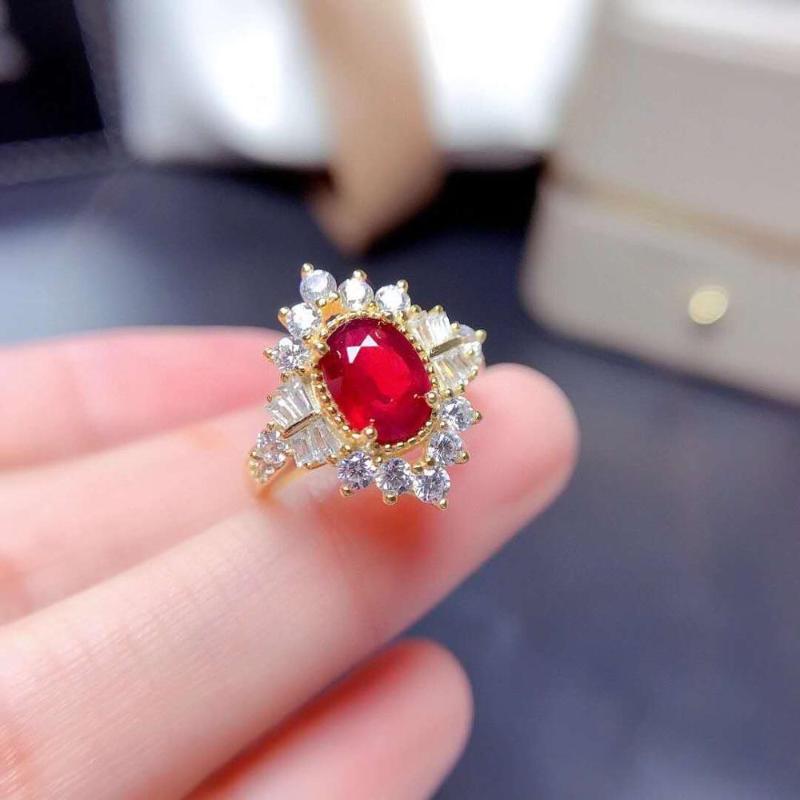 

Natural Burning Ruby Ring Real 925 Sterling Silver Fine Fashion Charming Wedding Jewelry For Women 2021 MeibaPJFS Cluster Rings