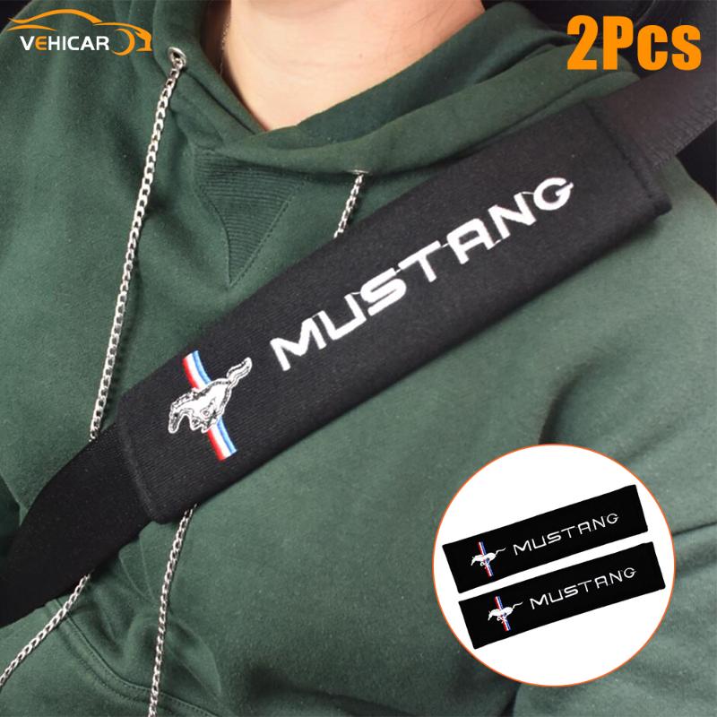

Safety Belts & Accessories VEHICAR 2Pcs Seat Belt Covers Cotton Car Pad For Mustang Logo Knitting