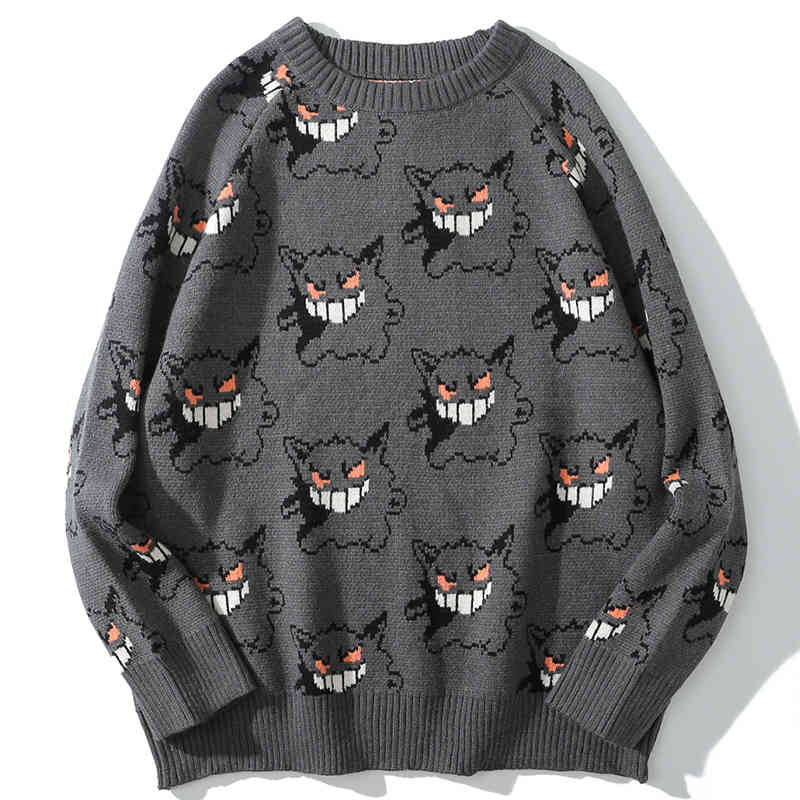 

sweater harajuku anime hip hop streetwear men clothing spandex pullover o-neck oversize fashion casual couple male sweaters, White;black