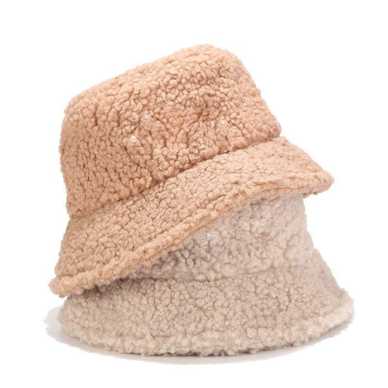 

Wide Brim Hats Fisherman's Hat Winter Fresh Fashion Teddy Solid Color Women's Basin Cap Small, White