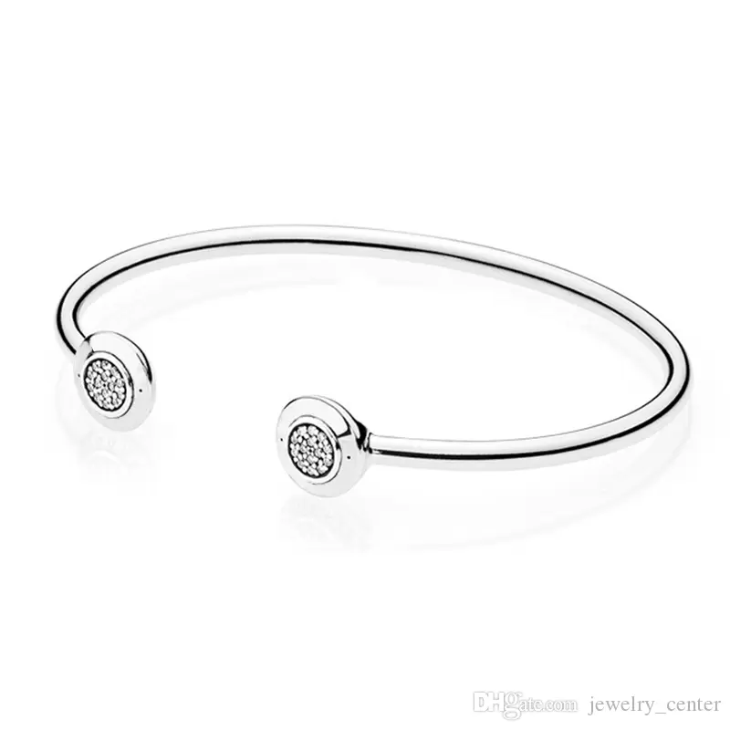 

Authentic 925 Sterling Silver Cuff Bangle for Women Brand Logo fit Pandora Charm Beads Silver Bracelet DIY Jewelry Gift, White