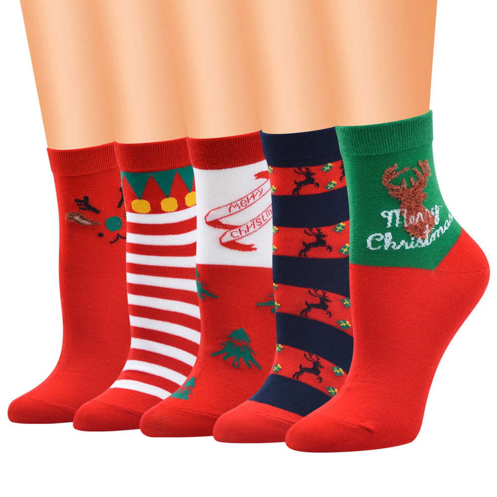 

Large Santa series socks women's Christmas middle tube cotton women, Black