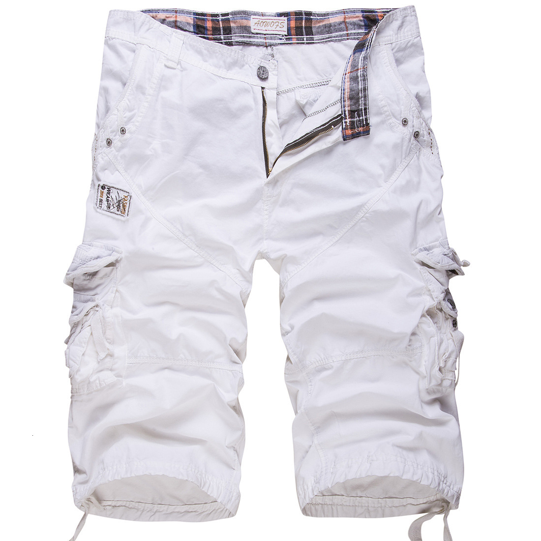 

fashion shorts men's capris loose size overalls pure white pants 5822, White;black