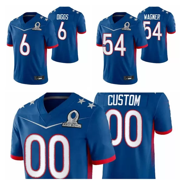 

Custom Seattle Men Women Youth Seahawks 54 Bobby Wagner 6 Quandre Diggs Royal Game 2022 NFC Pro Bowl Football Jersey