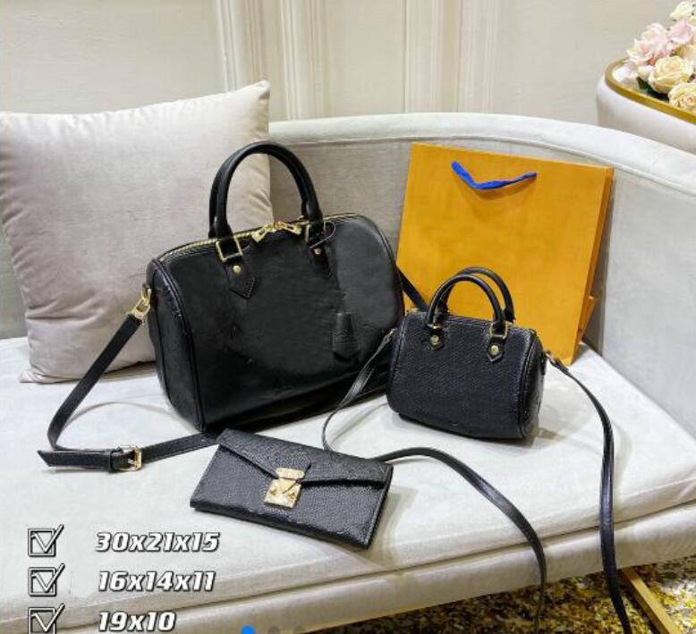 

Women 3pcs/set designer embossing Shoulder Bags Messenger Bag Fashion Leather travel tote Handbags Wallet Purse Ladies Crossbody Bags, Black