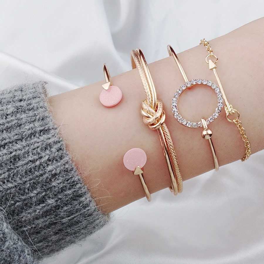 

Meyfflin Gold Arrow Knot Round Crystal Bracelets for Women Fashion Resin Adjustable Open Bracelet Set Charm Bracelets Bijoux Q0719
