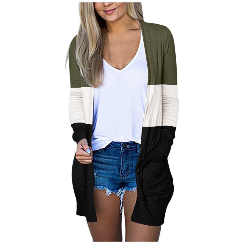 

Women's Jackets Pure Color Stitching Cardigan Long Sleeve Thin Coat Casual Pockets Fashion Slim Warm Outerwear Winter Jacket, Black;brown