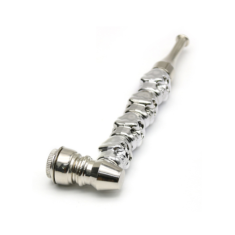 

smoking pipe silver 4 skull spliced metal pipe portable
