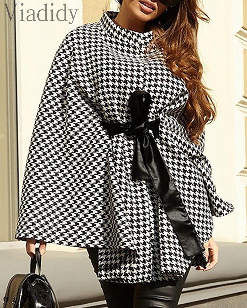 

Women's Trench Coats Women Elegant Vintage Print Tie Front Cape Coat, Tan;black