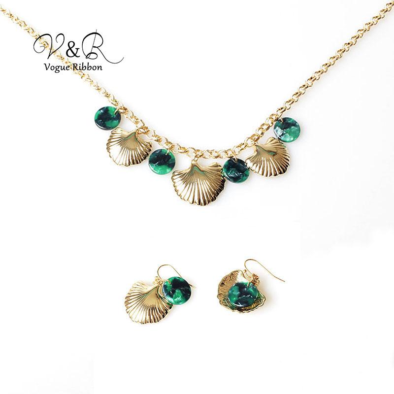 

Earrings & Necklace Acetate Plate Metal Sea Shell Snail Pendent And Fishhook Drop Dangle Earring Jewelry Set,Wholesale Elegant 2021, As pic