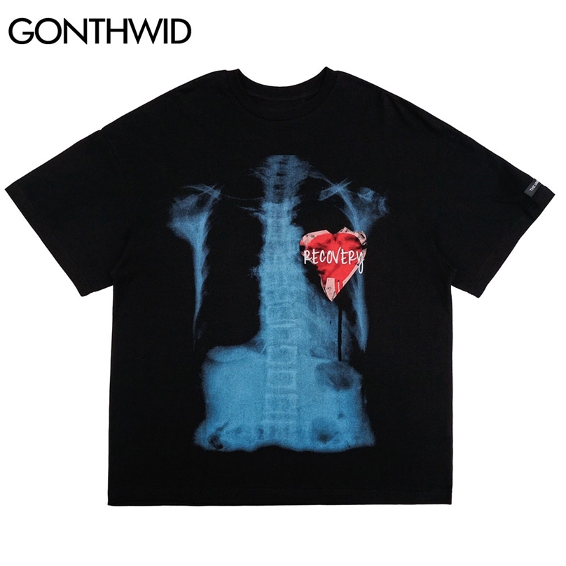 

Tees Shirts Hip Hop Skull Heart Print Punk Rock Gothic Tshirts Streetwear Fashion Casual Short Sleeve Cotton Loose Tops 210602, White