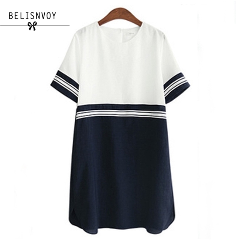 

Summer Plus Size XL-5XL Women Clothing Marine Tunic Dress O Neck A-line Casual Fringe Loose Shift Ladies Female Dresses 210520, Blue